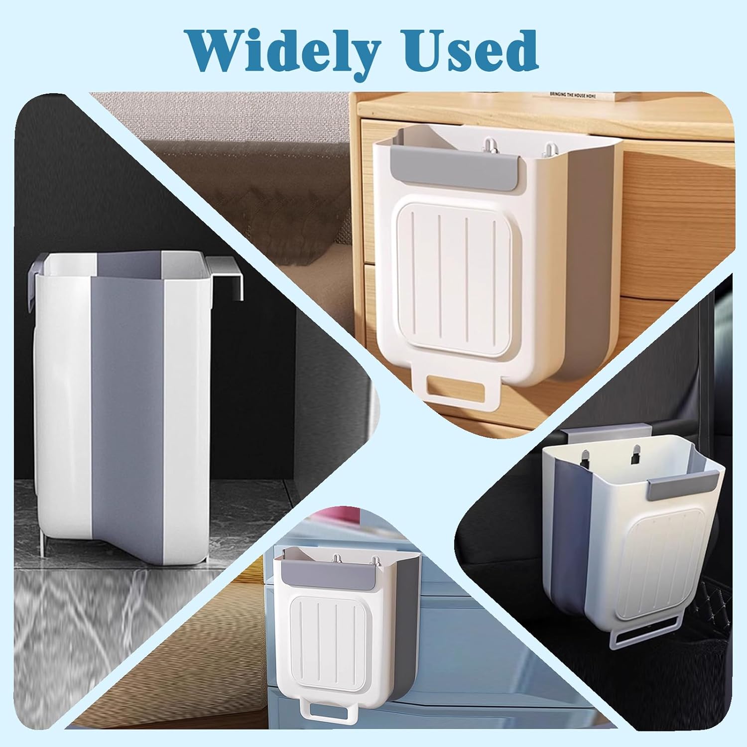 Hanging Trash Can for Kitchen Cabinet Door, 2.64 Gallon Hanging Trash Can with Space-Saving Design, Collapsible Waste Bin for Kitchen,Cabinet Door, Bathroom, RV, Car & Camping