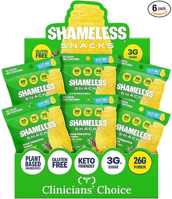 Shameless Snacks Sour Pineapple Punch Gummy Candy, Keto Gluten Free Vegan Fruit Snacks, 3g Sugar, Bulk Candy for Adults