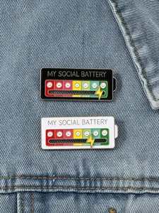2 Piece Set Social Battery Slide Fun Mood Pins Badge, /, Gift for Introverts, Music Festival, Back-To-School, Graduation, Daily Wear