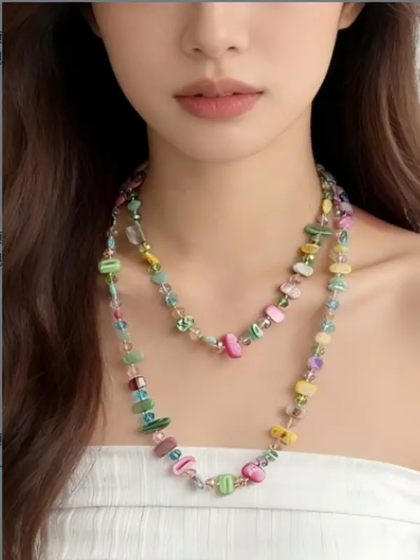 Women's Boho Colorful Shell Pearl Beaded Choker Necklace - Pastel Rainbow Style, Beach Vacay Accessory, Costume Jewelry Gift for Teen Girls (Boho Jewelry)