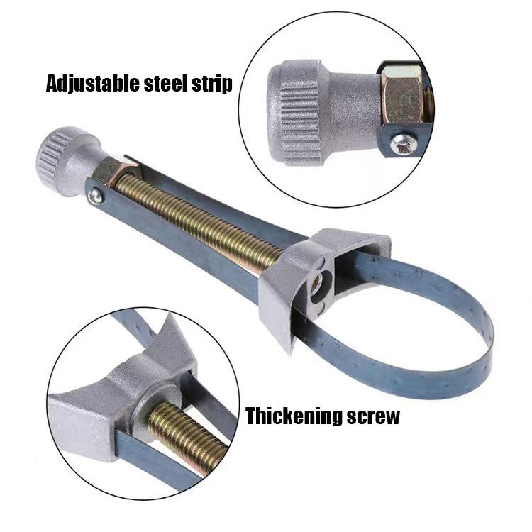 Steel wrench for oil filter cartridge; adjustable tool for changing engine oil and installing/removing filters; automotive engine oil tools