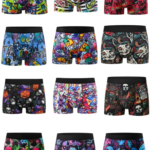 KXLBL Boxer Briefs 12-Pack Everyday Men's Boxer Shorts, Breathable Stretch Cotton-Feel, Assorted Sexy Prints, Plus Size XXXL, Comfortable All-Day Casual Lounge Wear