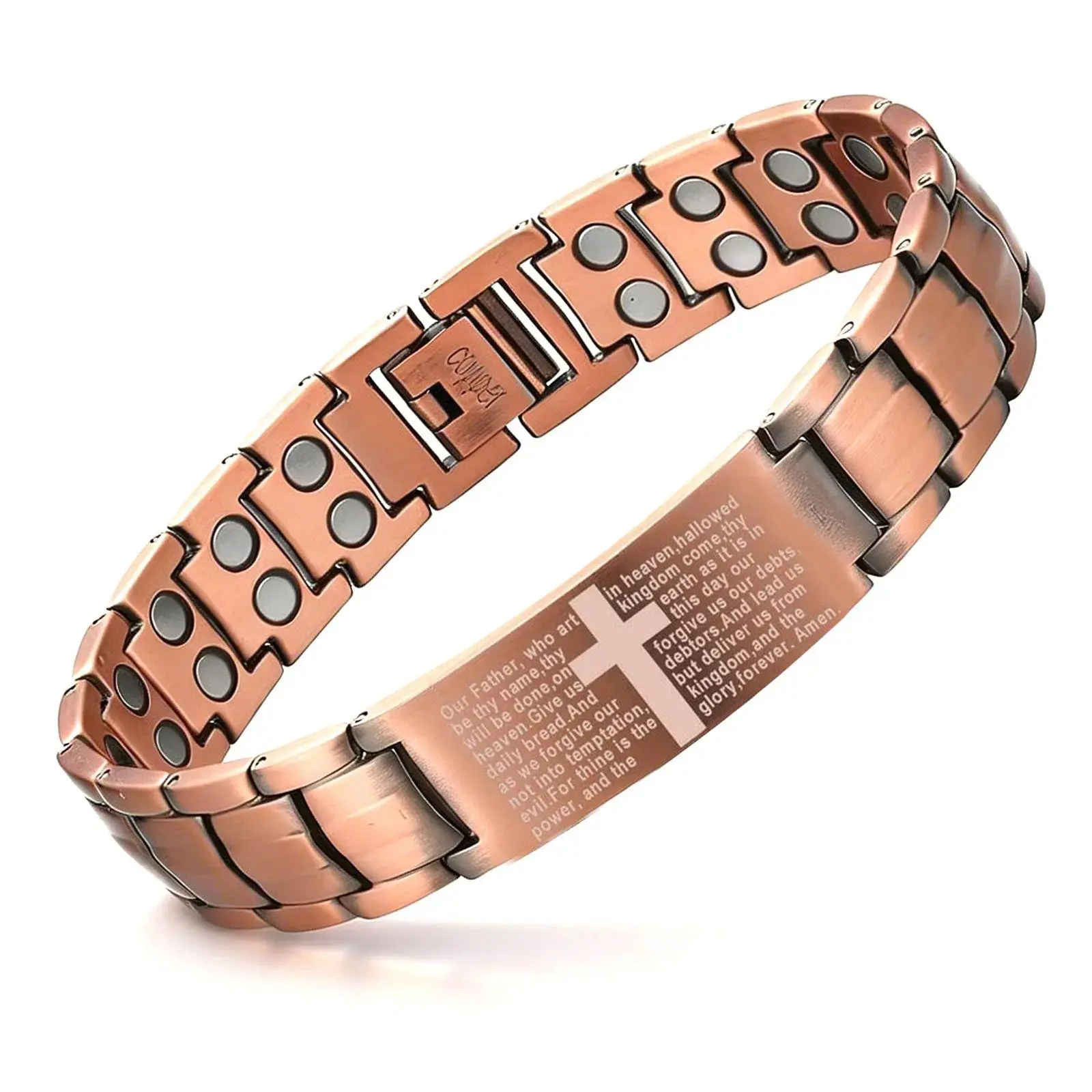 Men's Pure Copper Magnetic Therapy Bracelet, Super Strong Magnet Cross Pattern Design, Adjustable Links, Perfect Gift for Boyfriend & Father Handmade Jewelry
