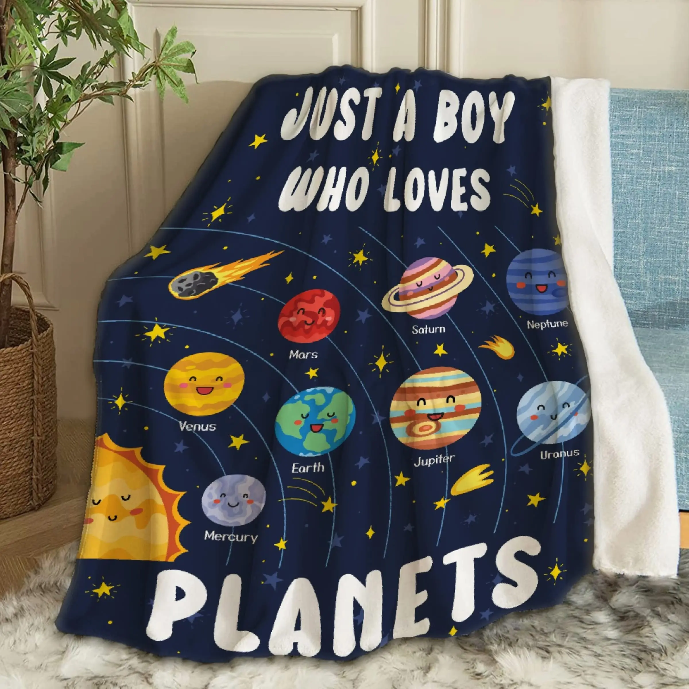 Space-Themed Astronomy Flannel Fleece Throw Blanket for Boys - Super Soft, Wrinkle-Resistant, Anti-Pill, Stain-Resistant - Multi-Size (101cm×76cm/30×40in, 81cm×122cm/32×48in, 127cm×152cm/50×60in) - Ideal for Reading, Studying, Couch
