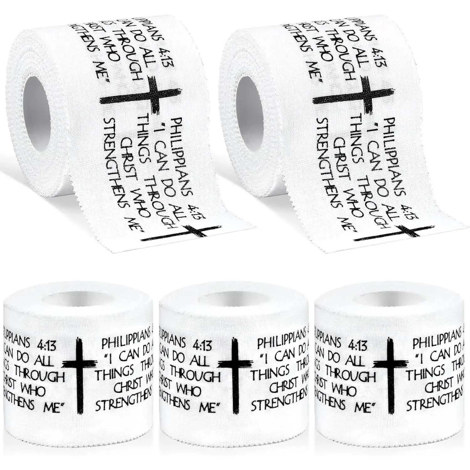 Christian Athletic Tape 2in x 23ft Cotton Zinc Oxide Sport Tape Faith Cross Sports Wristbands Religious Bible Verse Wrist Tape for Football Baseball Athlete Gymnastic Boxing First Aid Injury Wrap Trainer Bandage Volleyball Tape Gear