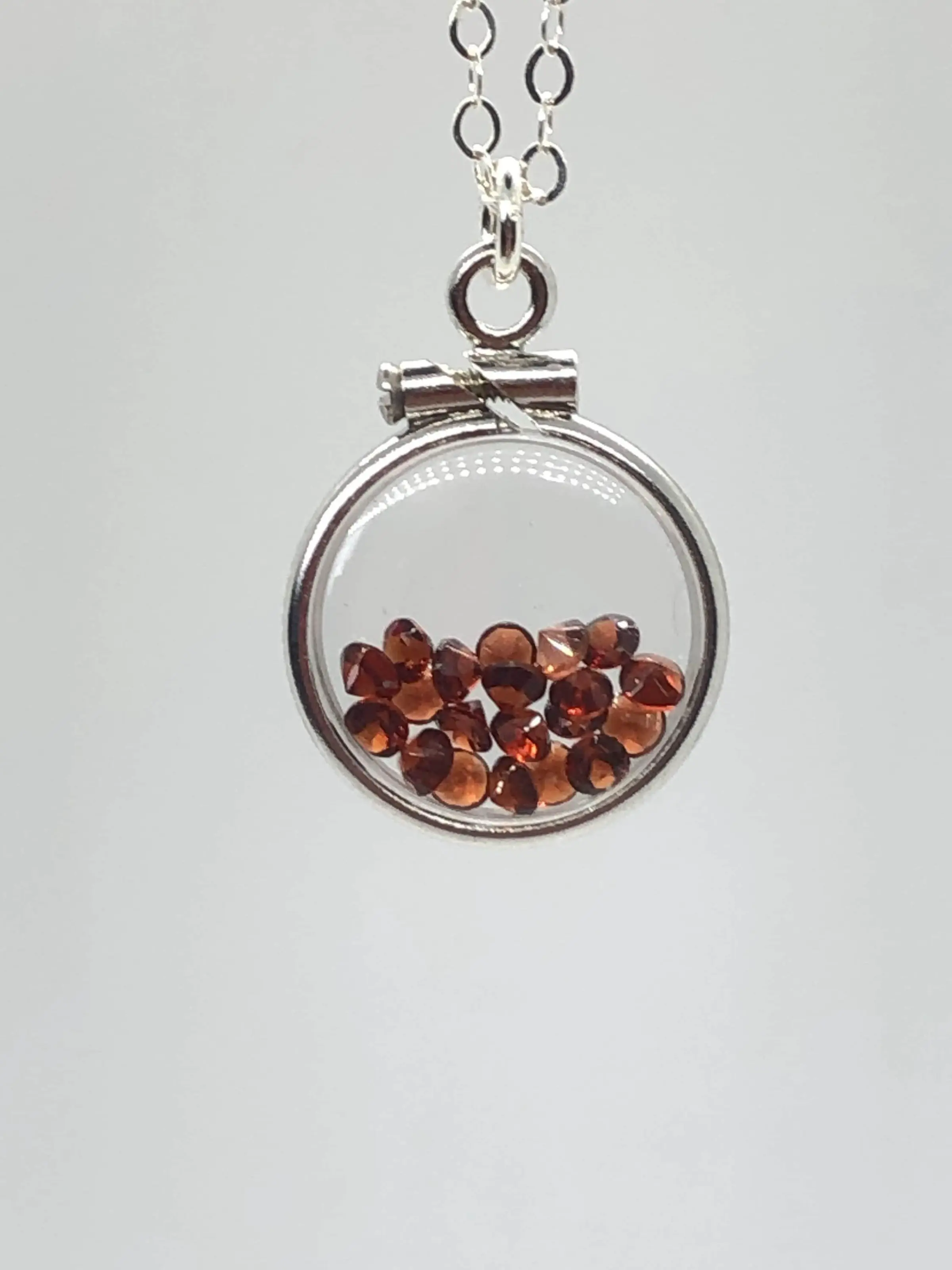 Handmade garnet/sterling silver shaker locket with 0.85 tcw of beautiful  genuine gems  january birthstone, dainty, make one for mom?ask me