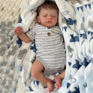 Asleep Cloth Body Baby Reborn Doll with 3D-paint Skin and Visible Veins, Alive 45cm 17.7inch Newborn Girl Art Birthday Gift Like Real