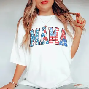 Comfort Color American Mama t-shirt, Mama T-Shirt, Retro Mama America tee, 4th of July T-Shirt, American Mama, Retro USA Comfort Color Shirt, USA Shirt - HARSIN