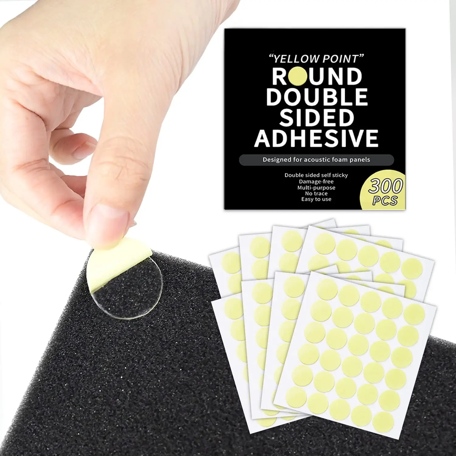 300 Pack Yellow Point Double-Sided Adhesive Dots for Acoustic Soundproofing  Panels