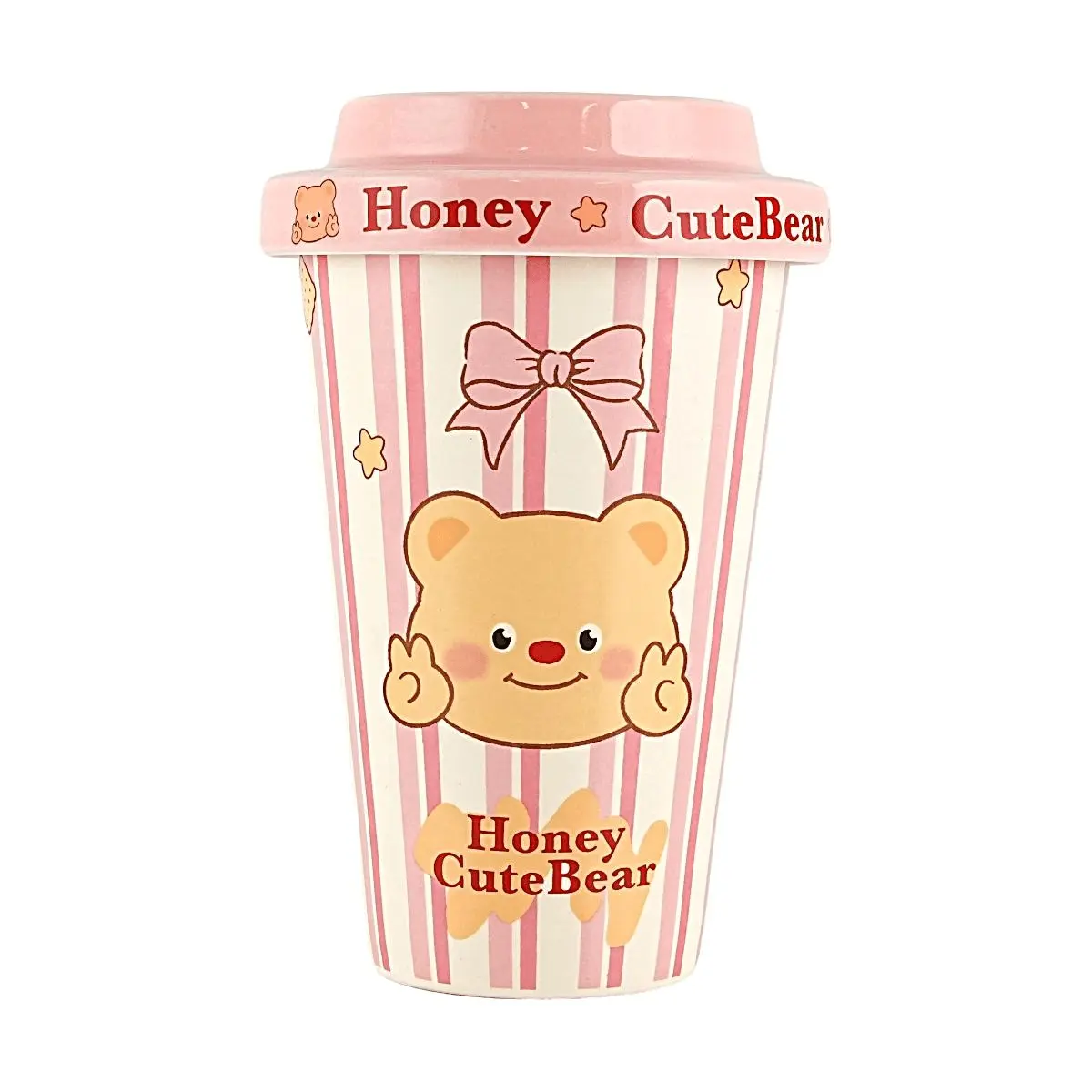 GLAZE STORY Pink Cream Bear Ceramic Mug - Cute Coffee Cup for Water & Beverages