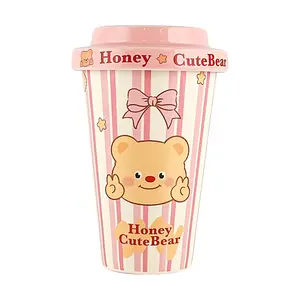 GLAZE STORY Pink Cream Bear Ceramic Mug - Cute Coffee Cup for Water & Beverages
