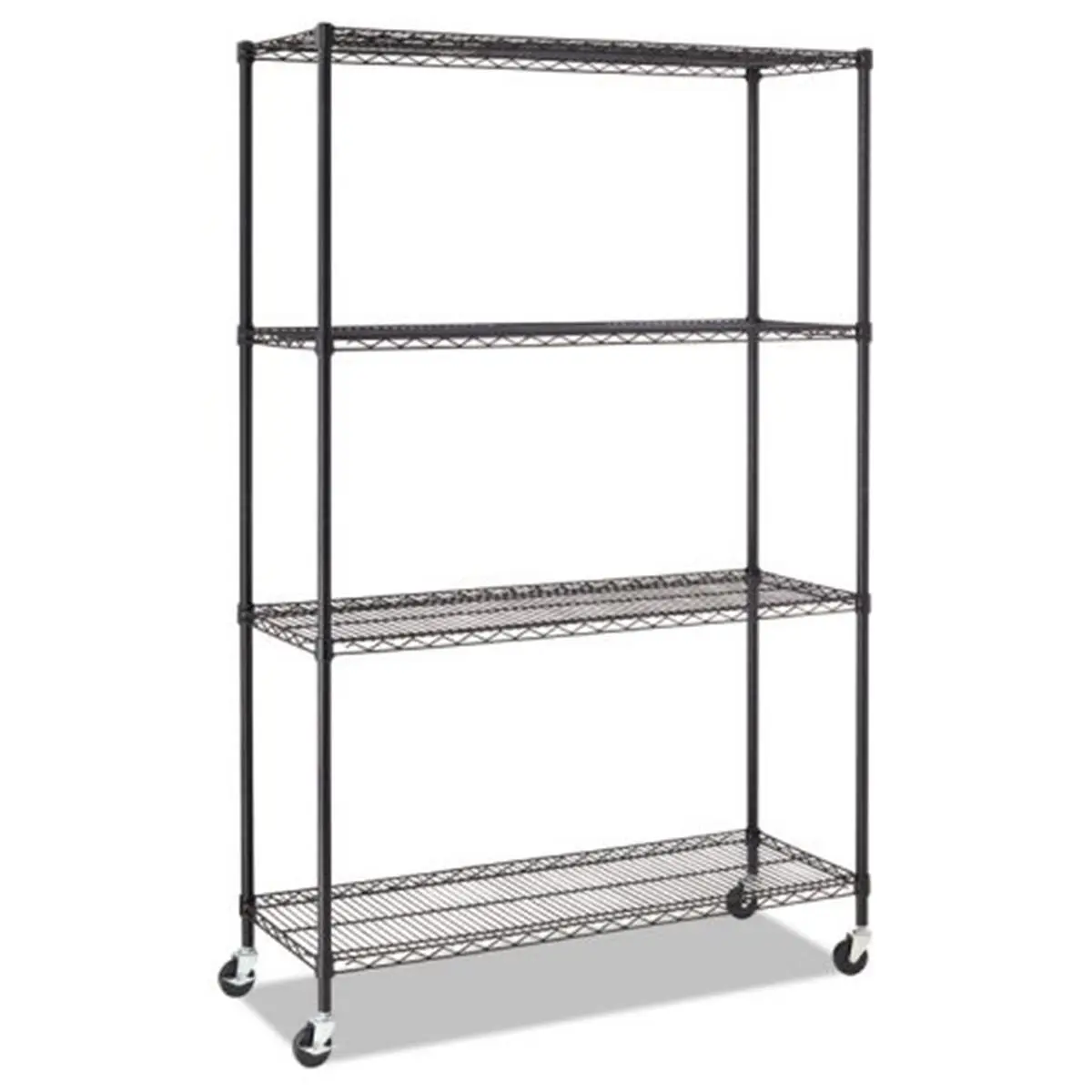 Alera ALESW604818BL Four-Shelf Complete Wire Shelving Unit with Caster, Black - 48 x 18 in.