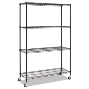 Alera ALESW604818BL Four-Shelf Complete Wire Shelving Unit with Caster, Black - 48 x 18 in.