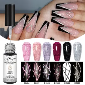 Mtssii 6pcs Reflective Glitter Liner Gel Nail Polish Set, & Silver Color UV Gel, Superflash Sparkle Shimmer French Style Nail Art