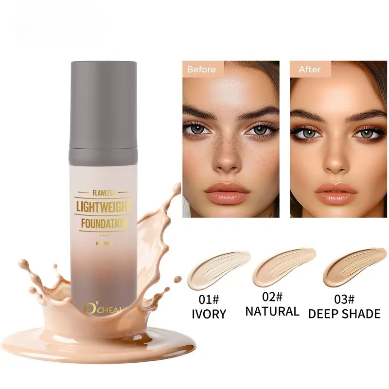 Pure and Light Foundation Liquid Makeup, Matte makeup finish, Long-lasting, Waterproof and Sweat-proof, Not Prone To Smudging, Evenly Tones Skin, Easy To Apply, Liquid Concealer with Natural Matte Effect, Suitable for All Skin Types Face Cosmetic