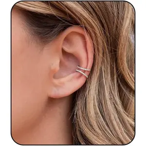 Fake Hoop Earrings CZ Cubic Zirconia Cartilage Earring 925 Sterling Silver Earrings Ear Cuff Huggie Dainty Minimal Conch Piercing Non Pierced Ear Pods Clip on Earrings for Women