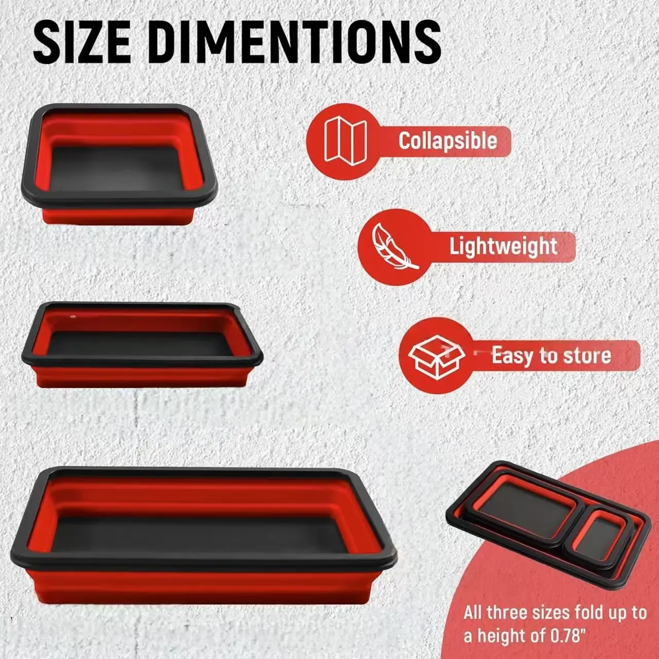 Magnetic Foldable Parts Tray Set, 3-Piece Silicone Tool Trays with Dual-Sided Magnetic Base, Tool Storage Organizer, Organize Screws Nuts Bolts Washers Pins, Tools Organizer, Tool Organisers