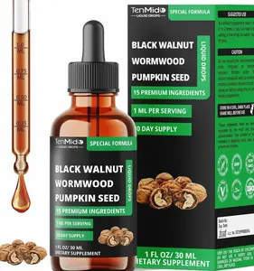 15in1 Black Walnut Liquid Drops with Wormwood, Pumpkin Seed, Oregano, Garlic, Soursop, Berberine, Shilajit,Ceylon Cinnamon, Turmeric & More - 30 Days Supply - 1FL Oz