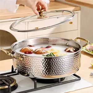 Premium 316 Stainless Steel Yin Yang Hot Pot Dual Divided Pot for Induction Cooker - Hammered Thickened Cookware, Food Grade Safe Family Hot Pot Set for Home Kitchen