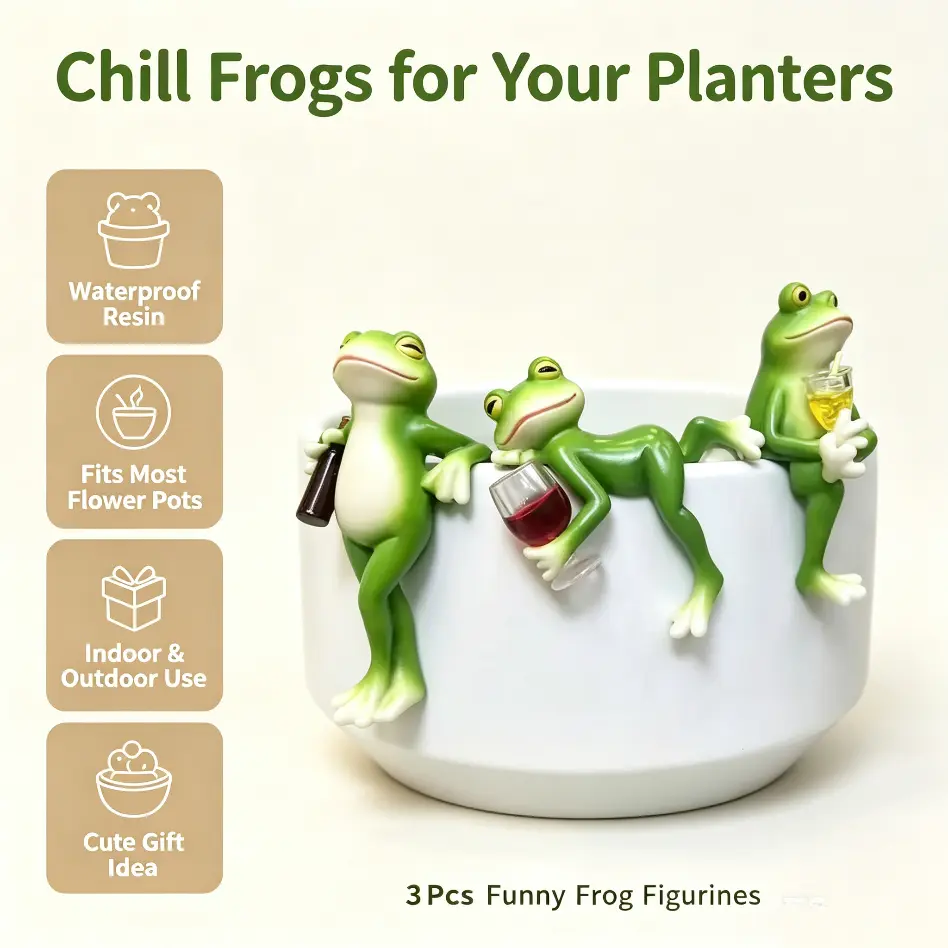 3PCS Funny Frog Planter Decor, Cute Resin Frog Figurines for Flower Pots, Garden Plant Hugger Ornaments, Indoor Outdoor Plant Lover Gift