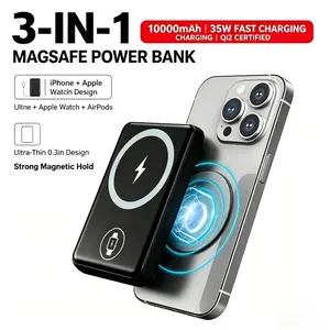 3-in-1 For MagSafe Power Bank 5000mAh, Qi2 Certified 35W Fast Charging Portable Charger for iPhone 17/16/15/14/13/12, Apple Watch, AirPods