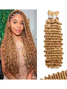 2 bundles totaling 100 grams Loose Human Hair Weft Hair Extensions- Honey Gold 27 Deep Wave Curly No Weft Hair Weft, Suitable for Bohemian Style Braided Hairstyles, Suitable for All Light Beige Hair Colors, Natural Looking Hair