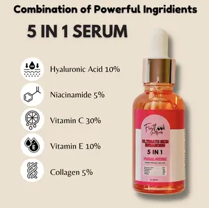 FirstLook Skin Beauty Ultimate Skin Enhancing 5 in 1 Facial Serum with Hyaluronic Acid Niacinamide Vit C & E Collagen for Hydration Brightness Firmness - Firming