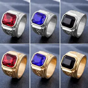 Dragon Multiple Colour Gemstone Gold Silver Ruby Men Fashion Jewelry Square Crystal Animal Titanium Steel Rings