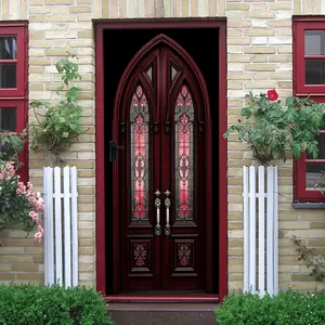 2pcs Gothic Church Style Decorative Door Wall Sticker Vintage Carved Stained Glass Pattern Self Adhesive Wallpaper Living Room BedroomBackground Wall Decor Sticker Removable Waterproof PVC Material Home