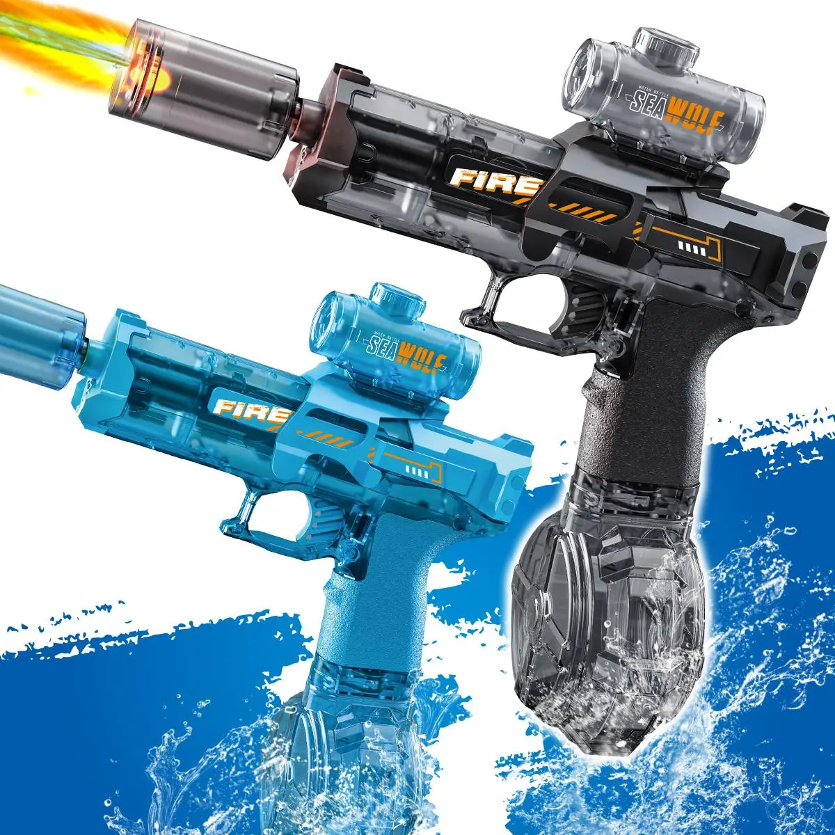 Electric Water Gun Toy for Inflatable Pool Floaters, 3.7v/500mah Large Capacity Water Gun with 3.7v/150mah Silencer, Outdoor Water Toy for Parent-chil