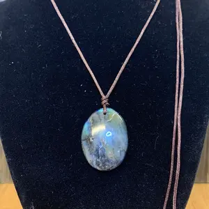 Labradorite Stone Necklace With Adjustable Cord Female Male Anniversary Auspicious Birthday Daily