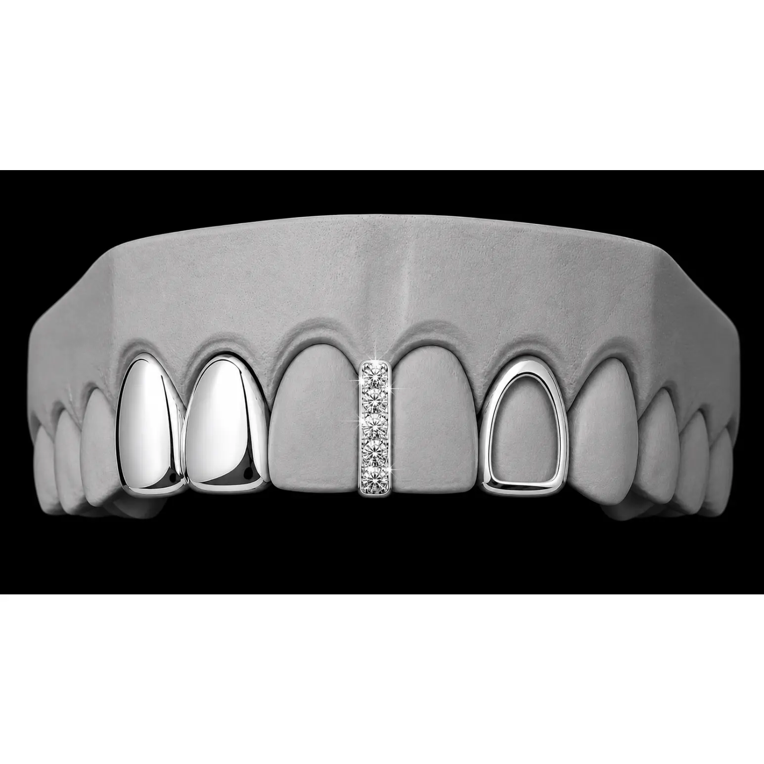 925 Silver Plated Double Tooth + Open Face Grillz Cap + Iced Gap
