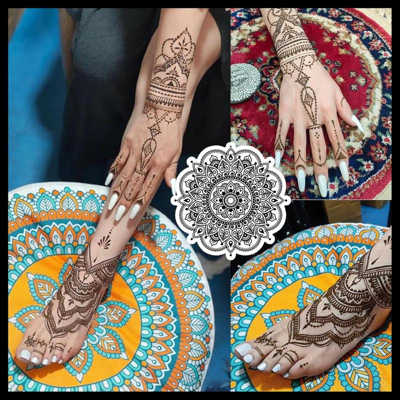 Temporary Tattoos Kit, 4Pcs Semi Permanent Tattoo Paste Cones, India Body DIY Art Painting for Women Men Teens,Summer Trend Freehand Plaste with 3 Colors,20Pcs Adhesive Stencil,1Pc Bottle,4Pcs Nozzles