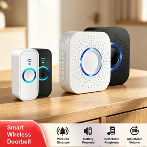 【2 Packs】Wireless Door bell, Mini Doorbell IP55 Waterproof, 1,000ft Range 110dB Mute Mode 32 Door Chime,high-volume of 5 Volume Adjustment levels,Colorful LED Flashing and Silent Function, Safety for Home Office Teachers & Hearing-Impaired.