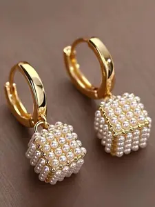 Faux Pearl Decorated Beads Hoop Earrings, Fashionable Jewelry for Women, Trendy All-match & Exquisite Jewelry for Birthday Gift, Statement Earrings, Versatile Earrings