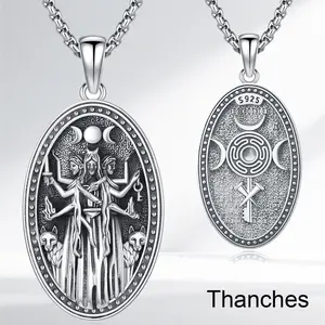 Thanches Hecate Triple Goddess Necklace 925 Sterling Silver Hekate Pendant Ancient Greek Witches Magic Mythology Moon Amulet Witchcraft Jewelry for Women Men Good Luck Protection Mystical Gift