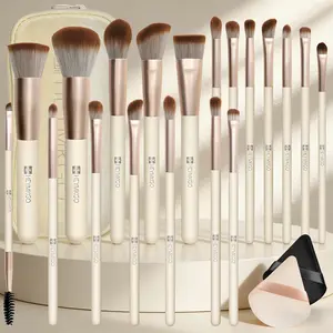 DUAIU 18-Piece Professional Makeup Brush Set - Includes 2 Powder Puffs & Travel Bag | Premium Synthetic Foundation, Blush & Eyeshadow Brushes | Complete Face & Eye Makeup Kit Colorful Brush Set with Powder Puff Smoky Blending Brush Set Dual Ended Sponge S