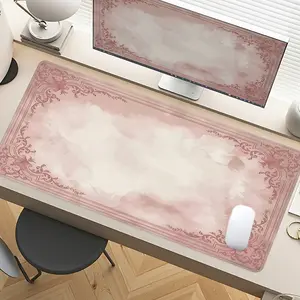 Pink Vintage Floral Border Desk Mat Gaming Mouse Pad XXL Extended Mouse Pad for Laptop Large Mouse Pad for Desk with Non-Slip Rubber Base Stitched Edges Surface for PC Gamers Office Workers & Home Use