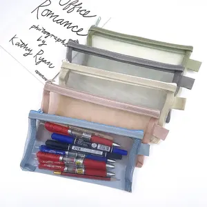 5/3/1 Nylon Zipper Pencil Case Set, A6 Mesh Transparent Stationery Bag, Portable Student Storage, Simple Design, Suitable for School and Office Supplies, Set with Pen