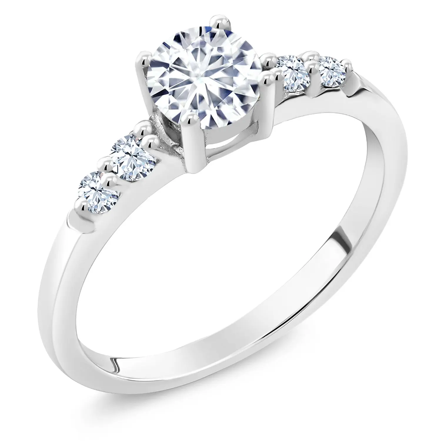 925 Sterling Silver White Moissanite and Created Sapphire Engagement Ring For Women (0.67 Cttw, Round 5MM)