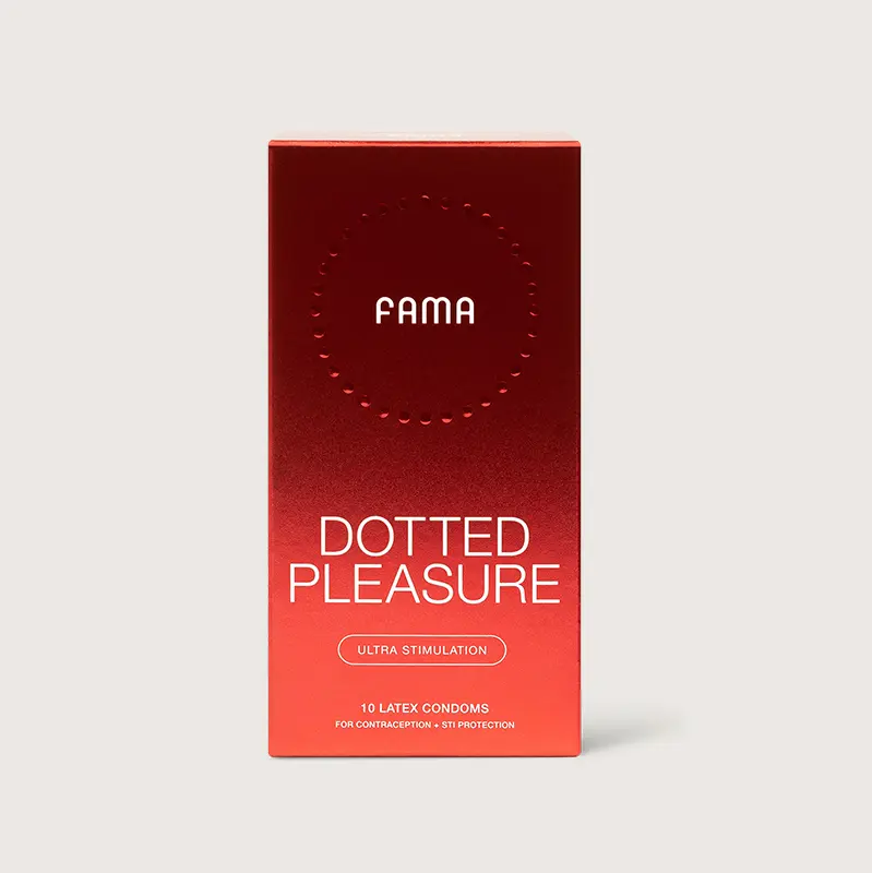 FAMA Dotted Pleasure Condoms — Raised Dot Textured Condoms for Heightened Sensation, Lubricated Natural Latex, 10 Count
