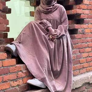 (No Return Dubai Made Fall/Winter Dusty Pink Corduroy Abaya with Matching Hijab for Cold Weather Comfortable & Stylish Versatile Desigs)