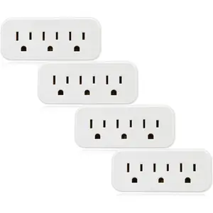 3 Grounded Multi Outlet Adapter Wall Plug - Outlet Extender Wall Tap, Turns 1 Outlet into 3, Indoor 3 Way Plug Splitter - White - 4 Pack
