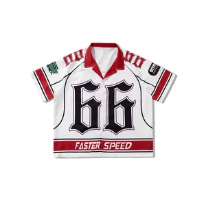 Y2k Jersey Shirts Graphic Number Letter Print Tees Short Sleeve Tops Button Up Baggy Shirt Streetwear