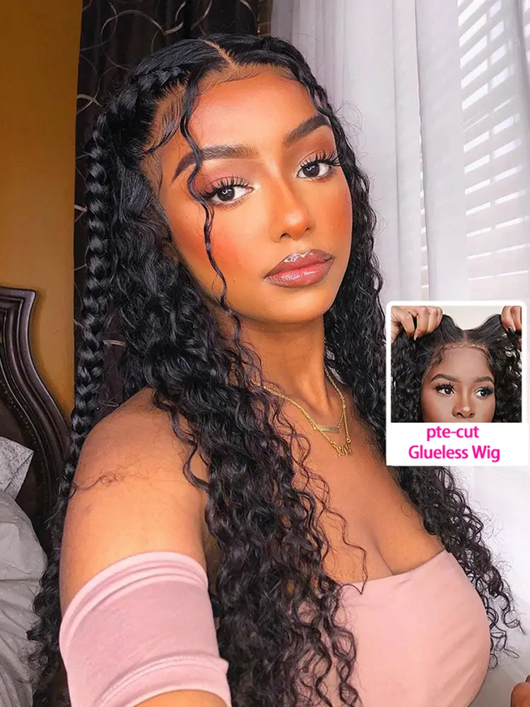 Ready to Wear Brazilian 6x4 5x5 HD Transparent Lace Closure Human Hair Wig Deep Wave 4x6 Lace Wig Glueless Wig Human Hair Pre Plucked 30 Inch Curly Bling Hair