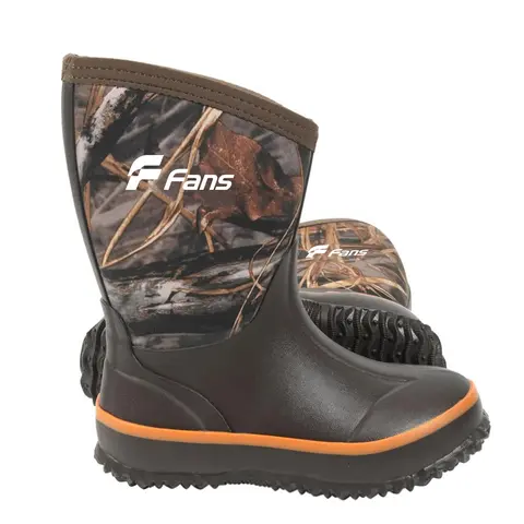 8Fans Youth Camo Neoprene Rain Boots - 100% Waterproof Natural Rubber Footwear, Mud-proof Play Shoes, All-terrain Traction, All Seasons for Hunting, Rainy Day Outdoor Activities