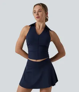 Halara Women's 2-Piece Tennis Sports Set - SoftlyZero Airy Racerback Ruched Cool-Touch UPF50+ Top, Crossover 2-in-1 Side-Pocket Cool-Touch Mini Skirt (Lucid)