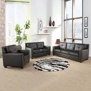 3-Piece Sofa Set for Living Room Modern Faux Leather Linen Fabric Sectional Couch with Chaise Easy Clean Deep Seats Reversible Design Spacious Family Apartment Furniture