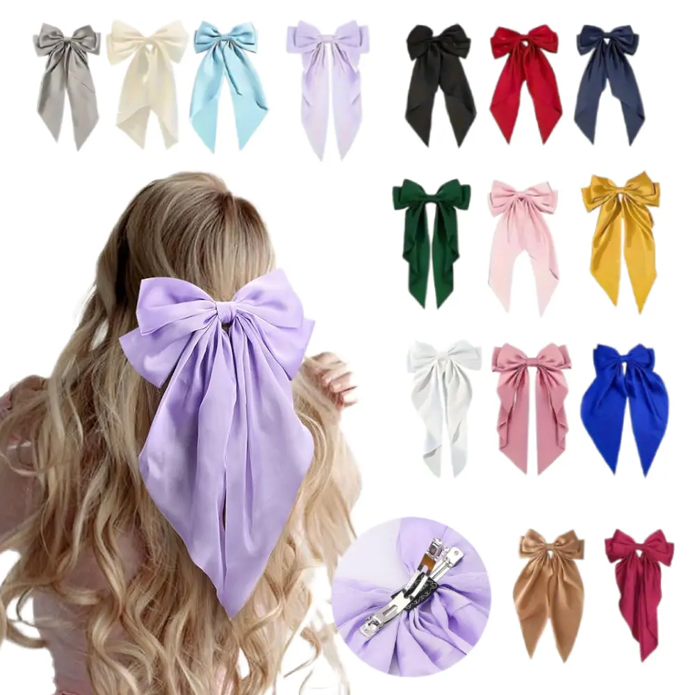 15pcs Elegant Hair Bows with Long Tails - Multi-Color, Knit Fabric Barrettes for Girls, Ideal for All Seasons, Perfect Festive Gift for Football Events, Valentine'S Day, Christmas, Hair Accessories summerwins