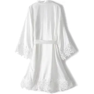 Women's Silky Bride Bridesmaid Robes Satin Kimono Bridal Party Bathrobe With Lace Trim Embroidery Wedding Day Dressing Gown Womenswear Loungewear